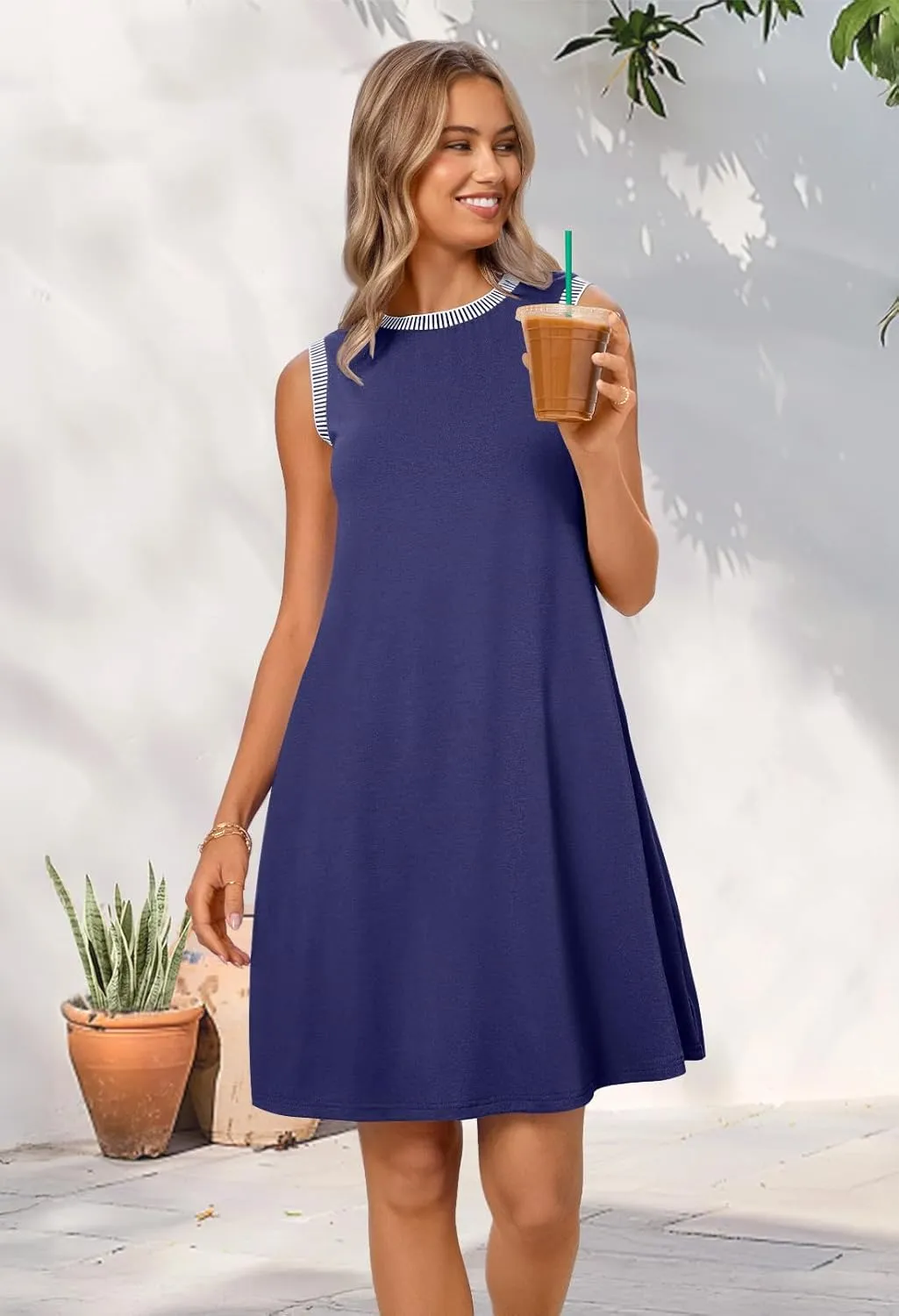 MEROKEETY Women's 2025 Summer Spring Casual Sundress Beach Vacation Sleeveless Tank Crewneck Coverup Mini Dresses