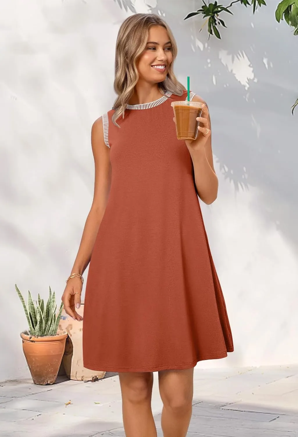 MEROKEETY Women's 2025 Summer Spring Casual Sundress Beach Vacation Sleeveless Tank Crewneck Coverup Mini Dresses