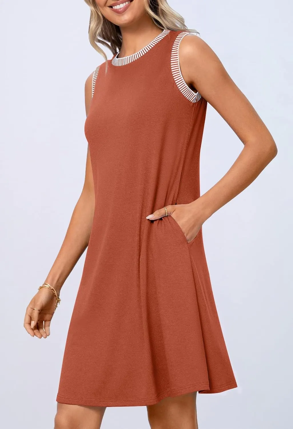 MEROKEETY Women's 2025 Summer Spring Casual Sundress Beach Vacation Sleeveless Tank Crewneck Coverup Mini Dresses
