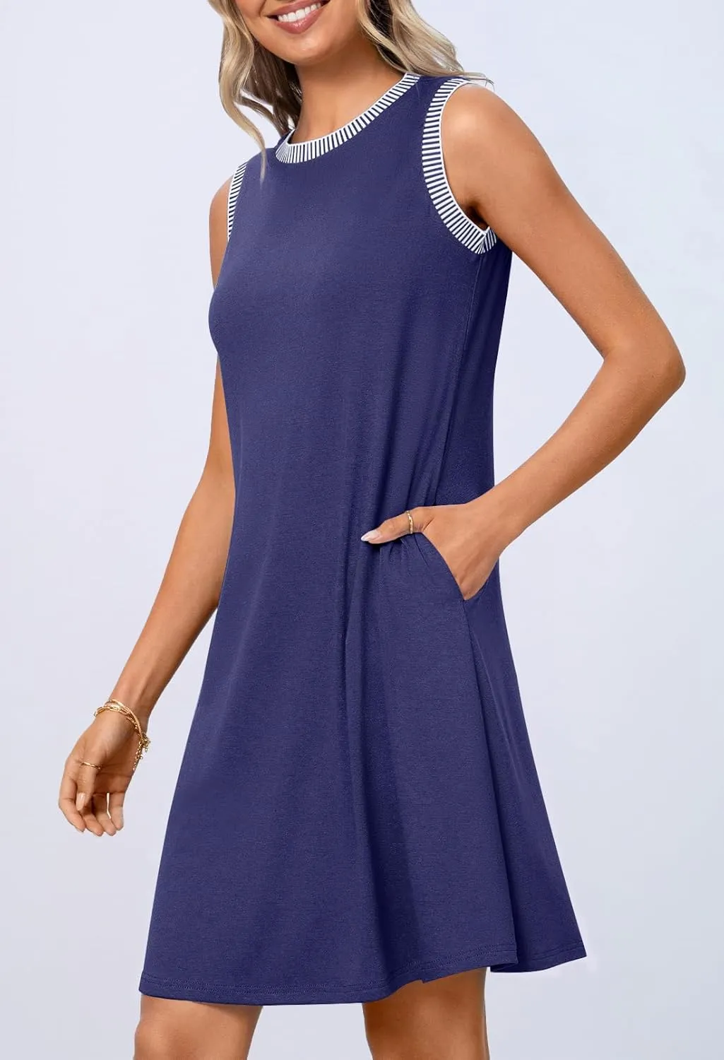 MEROKEETY Women's 2025 Summer Spring Casual Sundress Beach Vacation Sleeveless Tank Crewneck Coverup Mini Dresses