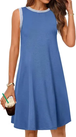MEROKEETY Women's 2025 Summer Spring Casual Sundress Beach Vacation Sleeveless Tank Crewneck Coverup Mini Dresses