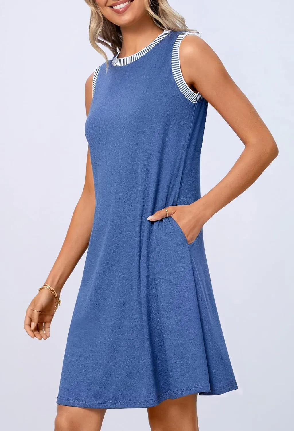 MEROKEETY Women's 2025 Summer Spring Casual Sundress Beach Vacation Sleeveless Tank Crewneck Coverup Mini Dresses