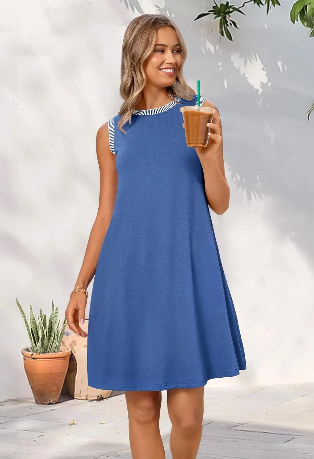MEROKEETY Women's 2025 Summer Spring Casual Sundress Beach Vacation Sleeveless Tank Crewneck Coverup Mini Dresses