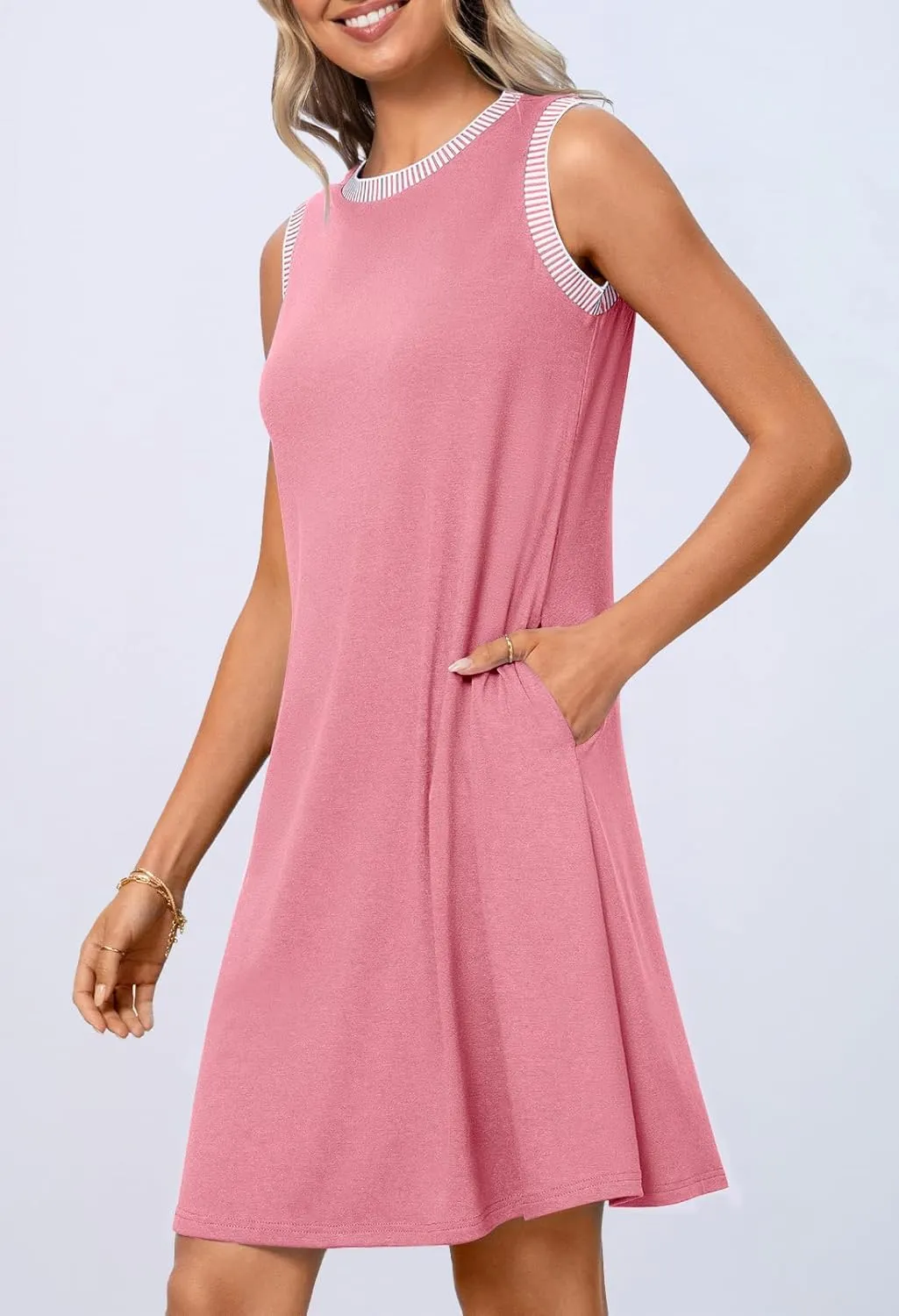 MEROKEETY Women's 2025 Summer Spring Casual Sundress Beach Vacation Sleeveless Tank Crewneck Coverup Mini Dresses