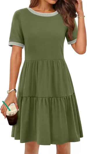 MEROKEETY Women's Summer Spring Casual Short Sleeve Sundress 2025 Beach Vacation Flowy A Line Tiered Mini T Shirt Dresses