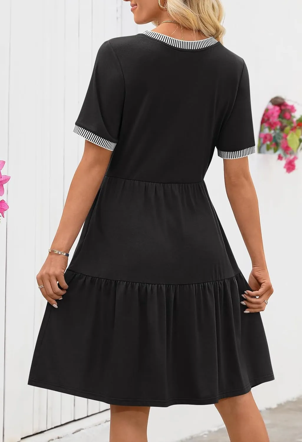 MEROKEETY Women's Summer Spring Casual Short Sleeve Sundress 2025 Beach Vacation Flowy A Line Tiered Mini T Shirt Dresses