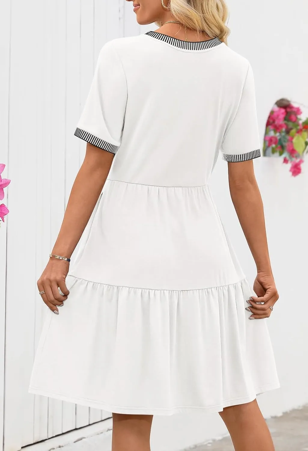 MEROKEETY Women's Summer Spring Casual Short Sleeve Sundress 2025 Beach Vacation Flowy A Line Tiered Mini T Shirt Dresses