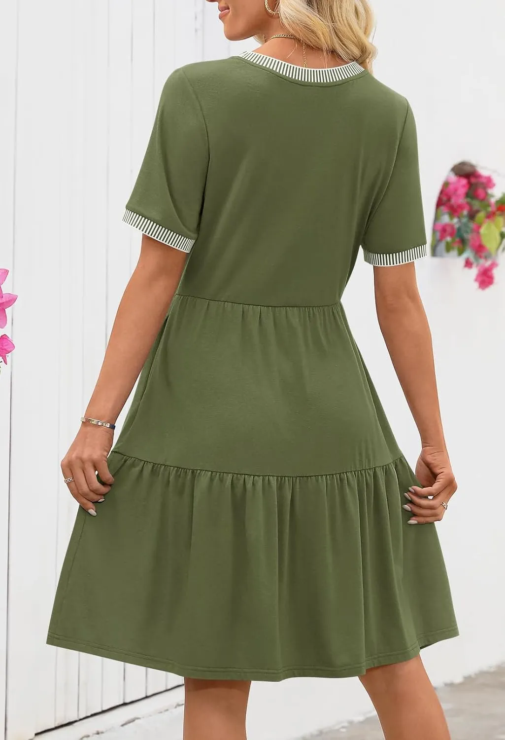 MEROKEETY Women's Summer Spring Casual Short Sleeve Sundress 2025 Beach Vacation Flowy A Line Tiered Mini T Shirt Dresses