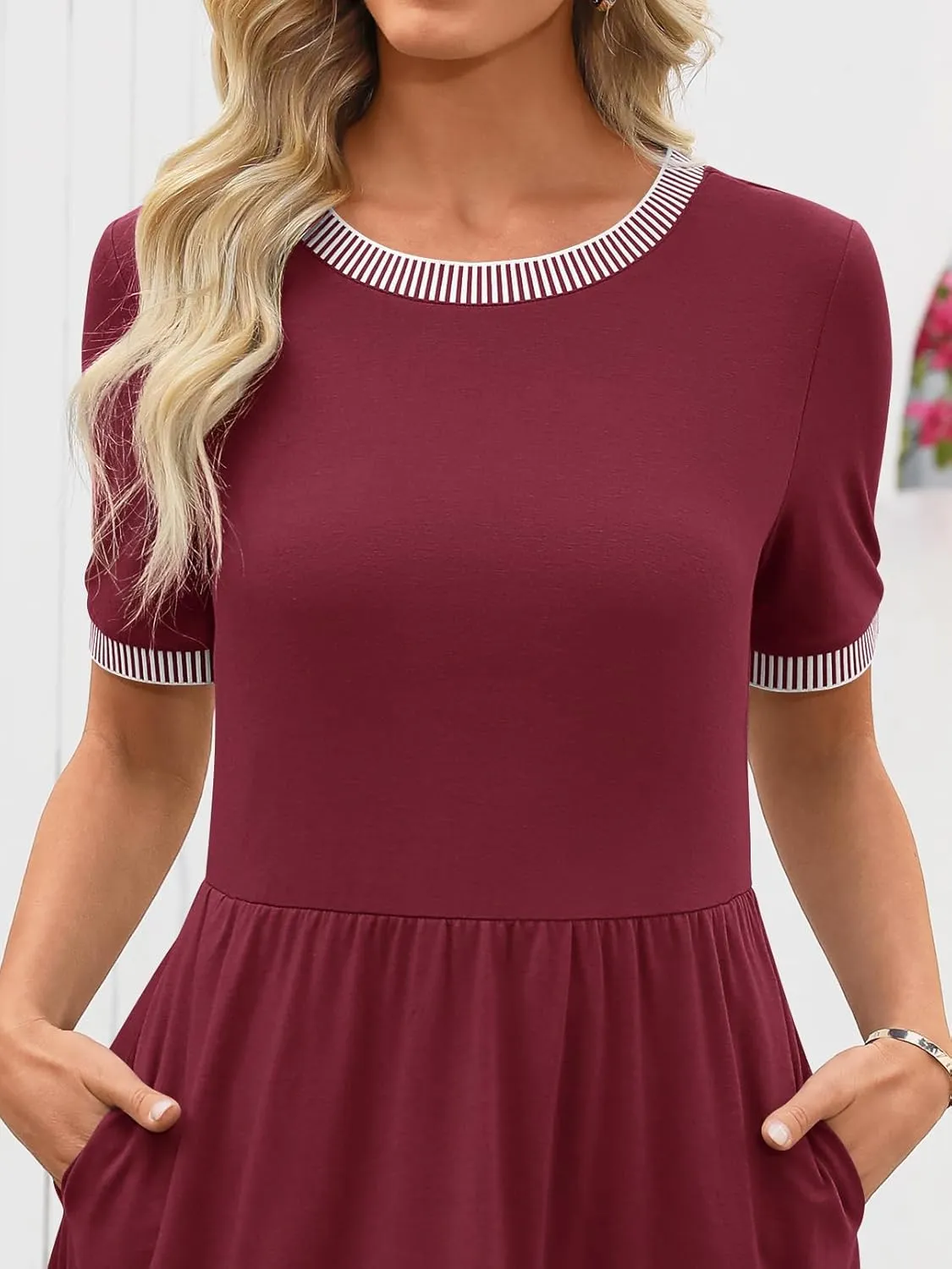 MEROKEETY Women's Summer Spring Casual Short Sleeve Sundress 2025 Beach Vacation Flowy A Line Tiered Mini T Shirt Dresses