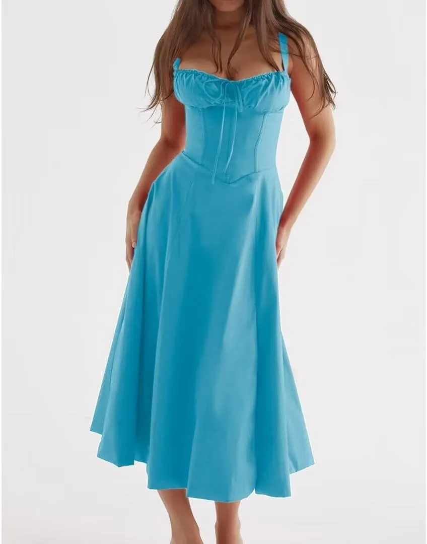 Midi Dresses for Women Tea Party Vacation Going Out Corset Flowy Cute A Line Casual Formal Long Satin Dress