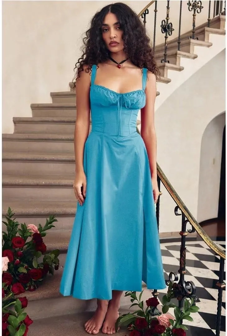 Midi Dresses for Women Tea Party Vacation Going Out Corset Flowy Cute A Line Casual Formal Long Satin Dress