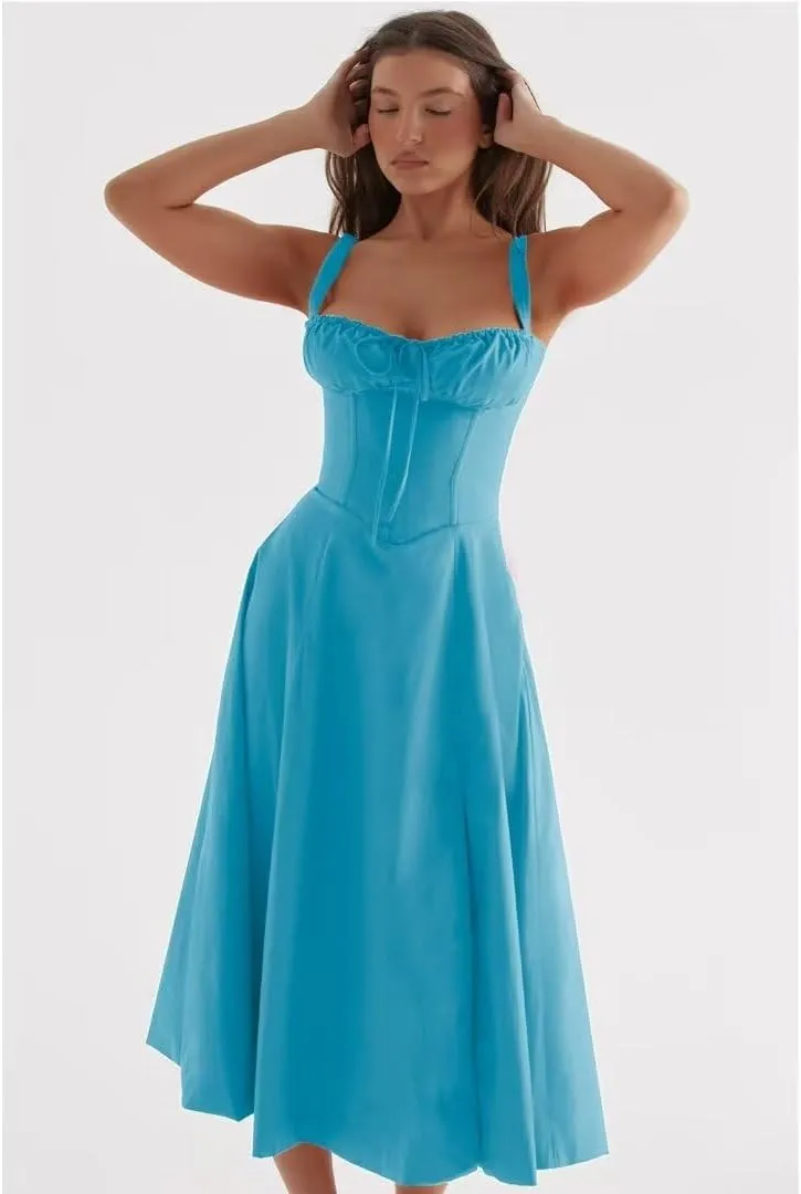 Midi Dresses for Women Tea Party Vacation Going Out Corset Flowy Cute A Line Casual Formal Long Satin Dress