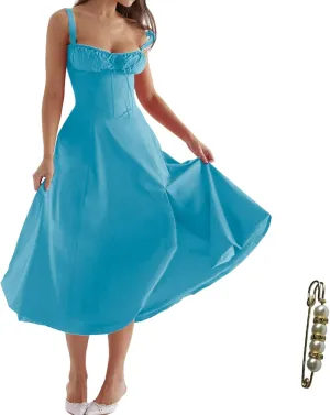 Midi Dresses for Women Tea Party Vacation Going Out Corset Flowy Cute A Line Casual Formal Long Satin Dress