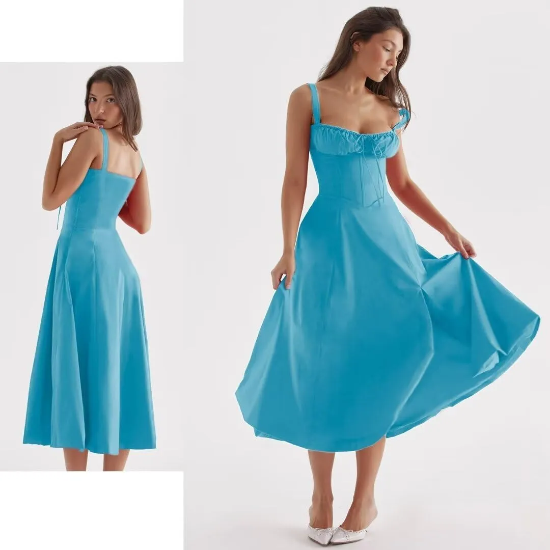Midi Dresses for Women Tea Party Vacation Going Out Corset Flowy Cute A Line Casual Formal Long Satin Dress