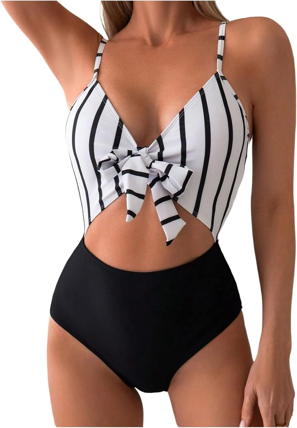 Milumia Women's One Piece Swimsuit Striped Cut Out Bow Front Vacation Swimwear