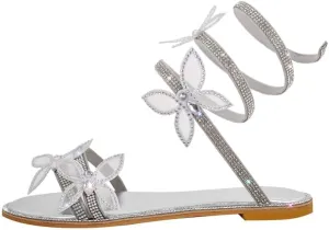 MissHeel Rhinestone Spiral Strap Sandals with Butterflies Flats