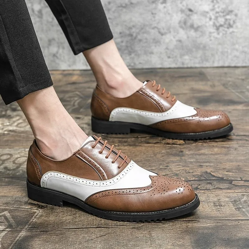 Modern Men's Fashionable Oxford Shoes Summer Breathable Casual Leather Flats Classic Lace-Up Dress Shoes
