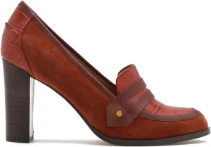 MOOMMO Women Chunky Block Heel Pumps Round Closed Toe Slip On Oxford Loafers Shoes High Heels Snakeskin Work Pump Suede Loafer for Office Ladies Classic Formal Business Professional 4-13 M US