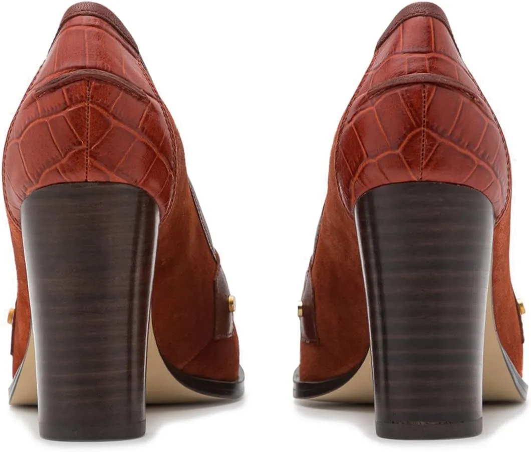 MOOMMO Women Chunky Block Heel Pumps Round Closed Toe Slip On Oxford Loafers Shoes High Heels Snakeskin Work Pump Suede Loafer for Office Ladies Classic Formal Business Professional 4-13 M US