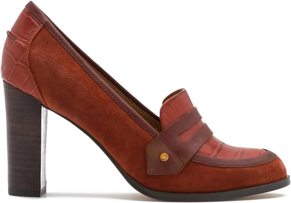 MOOMMO Women Chunky Block Heel Pumps Round Closed Toe Slip On Oxford Loafers Shoes High Heels Snakeskin Work Pump Suede Loafer for Office Ladies Classic Formal Business Professional 4-13 M US