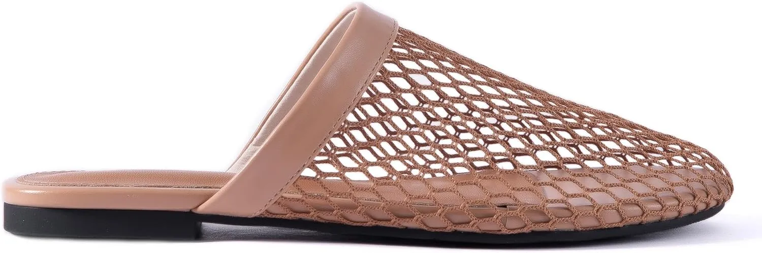 Mtzyoa Women Flat Sandals Mesh Knit Hollow Braided Summer Breathable Openwork Cushioned Non Slip Slip-On Dressy Casual Vacation Bohemian Cute Slides