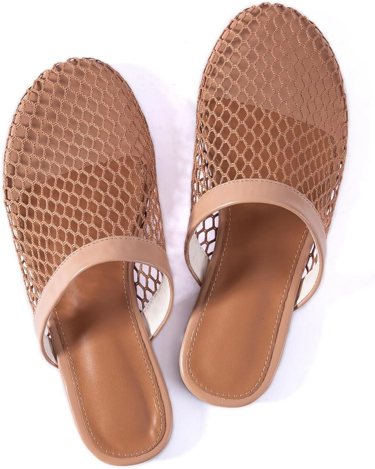 Mtzyoa Women Flat Sandals Mesh Knit Hollow Braided Summer Breathable Openwork Cushioned Non Slip Slip-On Dressy Casual Vacation Bohemian Cute Slides