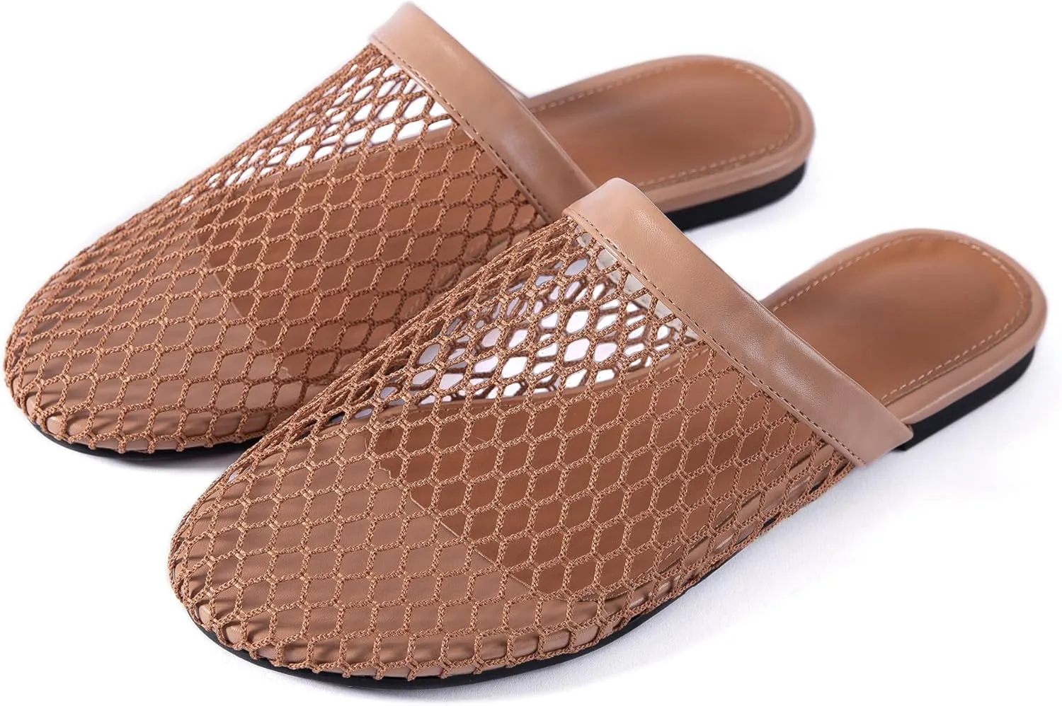 Mtzyoa Women Flat Sandals Mesh Knit Hollow Braided Summer Breathable Openwork Cushioned Non Slip Slip-On Dressy Casual Vacation Bohemian Cute Slides