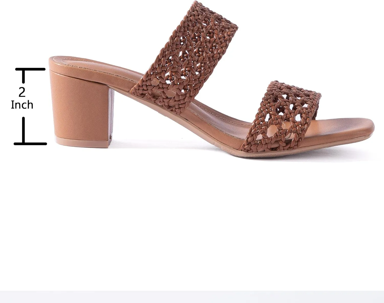 Mtzyoa Women Heels Sandals Summer Hollow Braided Strap Beach Slides Vacation Bohemian Casual Dressy Non Slip Square Toe Everyday Essentials