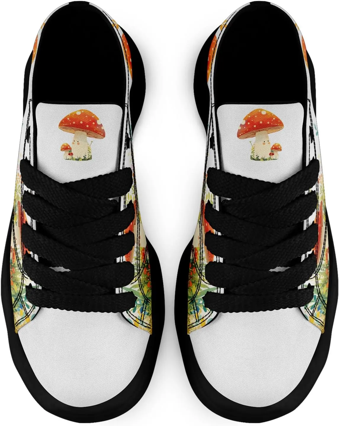 Mushroom Floral Canvas Sneakers for Women's Men's Low-Top Trendy Lace-Up Walking Casual Shoes Spring Summer Footwear