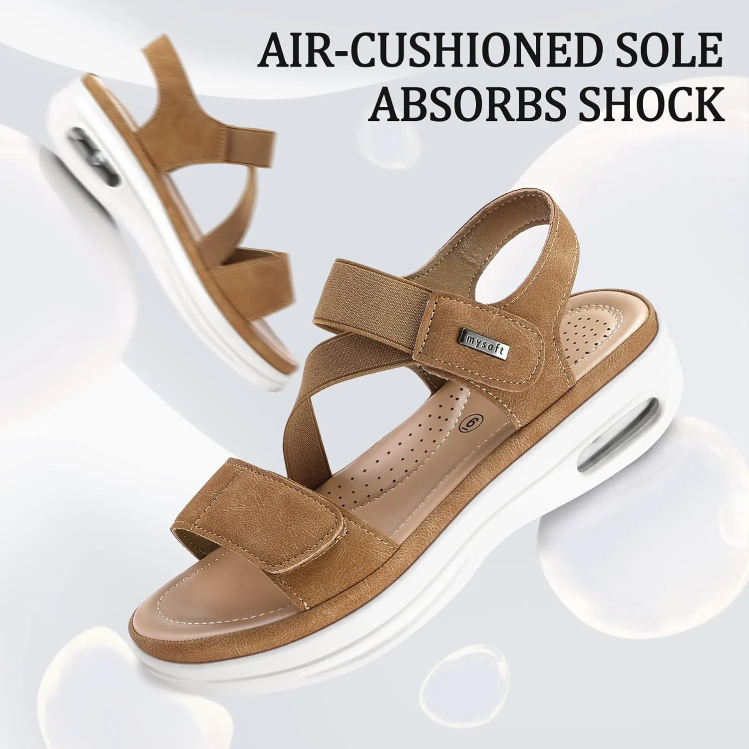 mysoft Women's Summer Walking Sandals Air Cushion Support Platform Ankle Strap Shoes Comfortable Casual Wedge Sandals