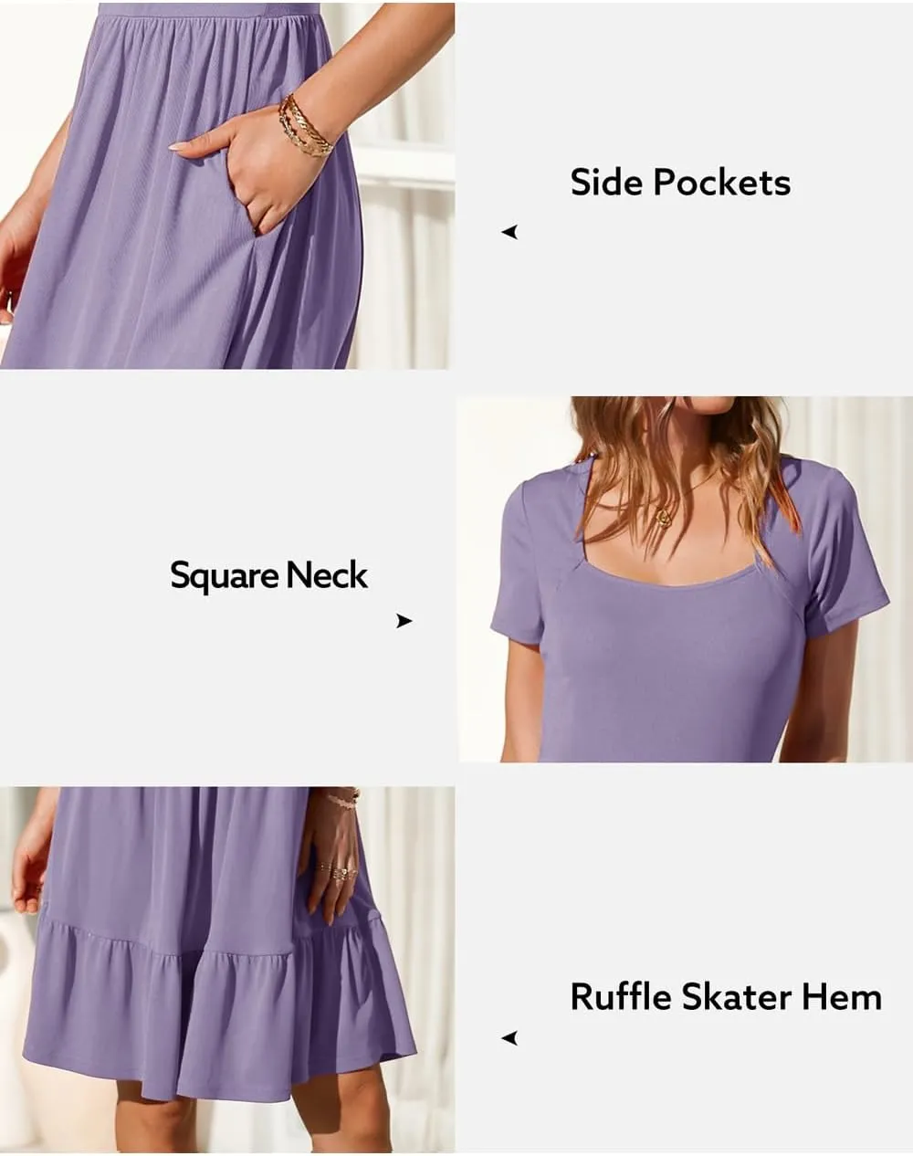 Newshows Women 2025 Summer Dress Square Neck Formal Short Sleeve Business Casual Outfits Ruffle Spring Pockets Sundress