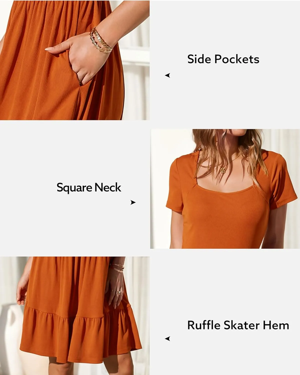 Newshows Women 2025 Summer Dress Square Neck Formal Short Sleeve Business Casual Outfits Ruffle Spring Pockets Sundress