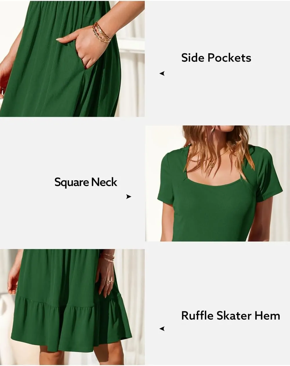 Newshows Women 2025 Summer Dress Square Neck Formal Short Sleeve Business Casual Outfits Ruffle Spring Pockets Sundress