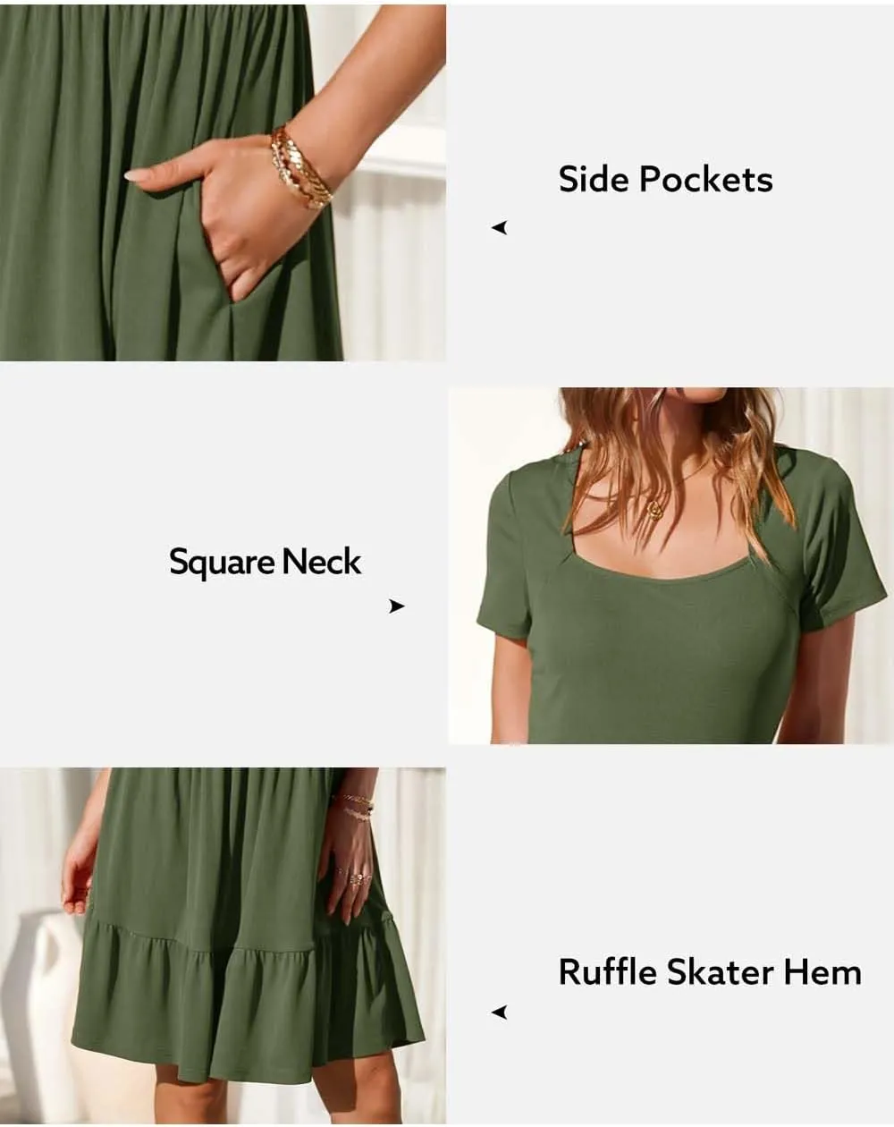 Newshows Women 2025 Summer Dress Square Neck Formal Short Sleeve Business Casual Outfits Ruffle Spring Pockets Sundress