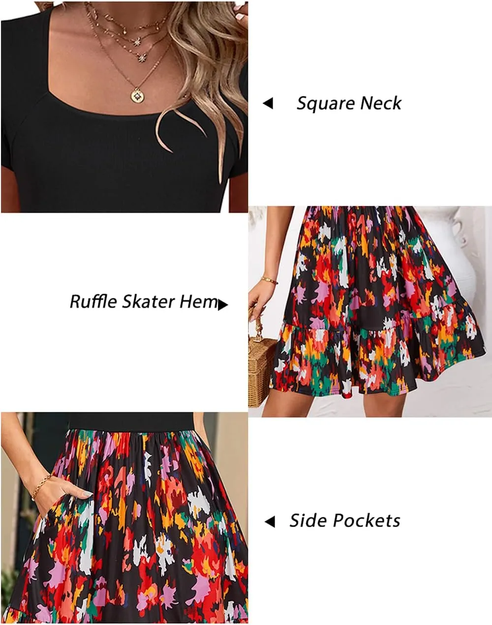 Newshows Women 2025 Summer Dress Square Neck Formal Short Sleeve Business Casual Outfits Ruffle Spring Pockets Sundress