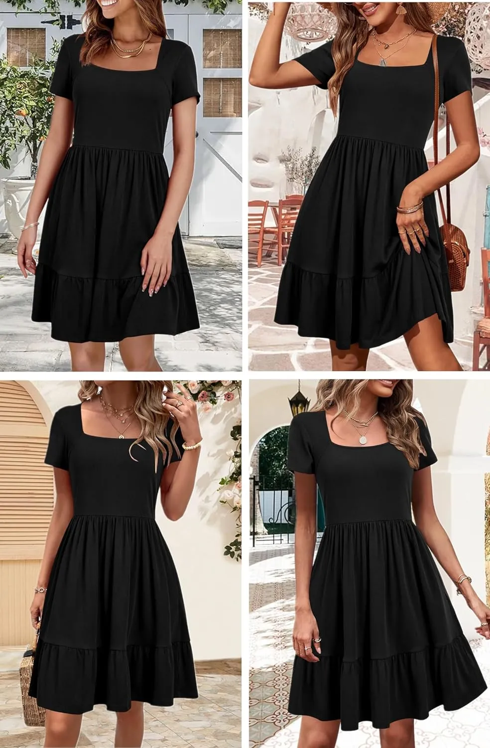 Newshows Women 2025 Summer Dress Square Neck Formal Short Sleeve Business Casual Outfits Ruffle Spring Pockets Sundress