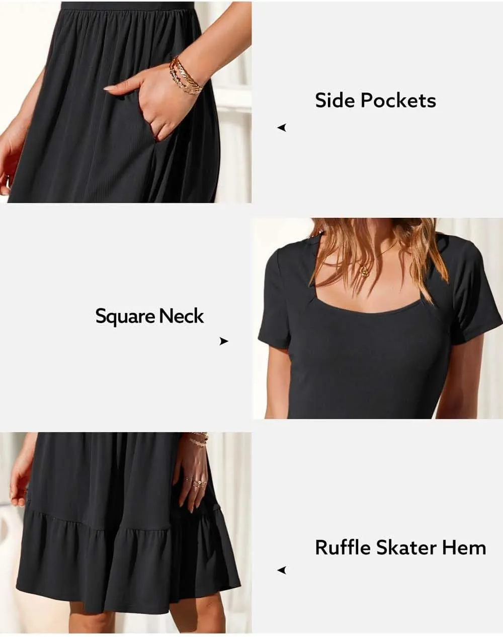 Newshows Women 2025 Summer Dress Square Neck Formal Short Sleeve Business Casual Outfits Ruffle Spring Pockets Sundress