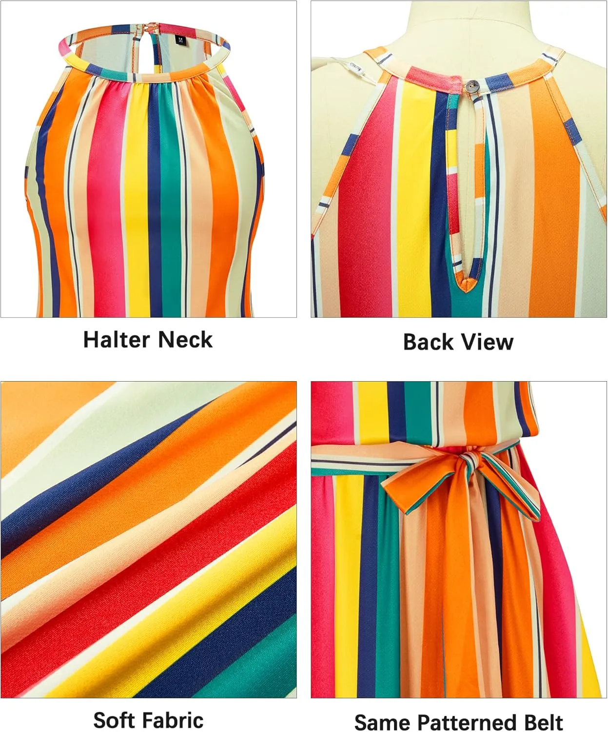 Newshows Womens 2025 Summer Dress Halter Wedding Guest Casual Beach Vacation Outfits Belted Sundresses with Pockets