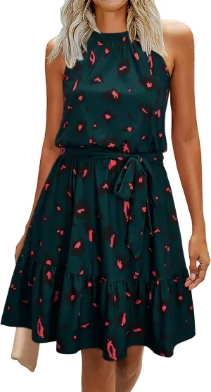 Newshows Womens 2025 Summer Dress Halter Wedding Guest Casual Beach Vacation Outfits Belted Sundresses with Pockets