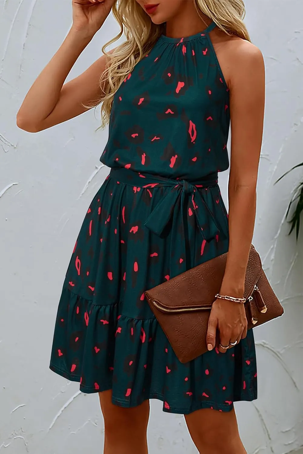 Newshows Womens 2025 Summer Dress Halter Wedding Guest Casual Beach Vacation Outfits Belted Sundresses with Pockets