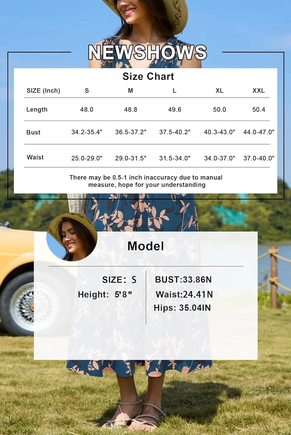 Newshows Women's 2025 Summer Dress Vacation V Neck Sleeveless Midi Dress Tiered Tank Swing Sundress with Pockets