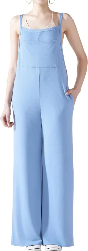 noflik Women's Boho French Terry Wide Leg Sleeveless Jumpsuits with Pockets Loose Fit