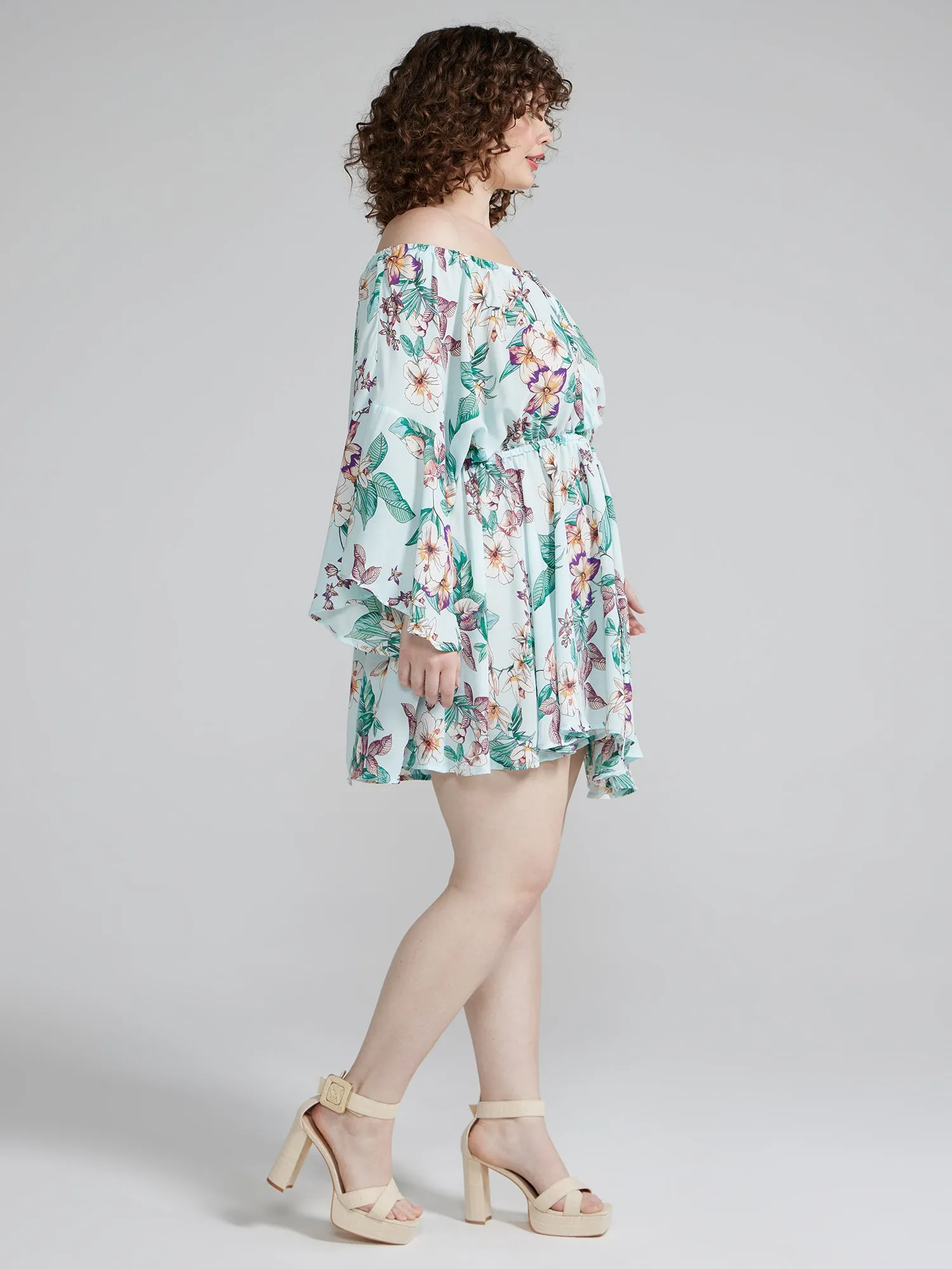 Off The Shoulder Floral Print Romper