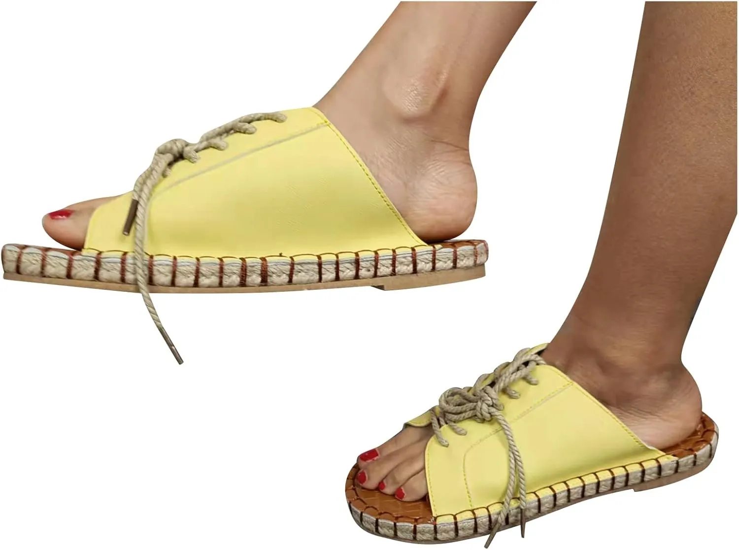 oiangi Beach Sandals for Women Flat Slippers Casual Summer Floral Print Open Toe Hemp Rope Straps Lace Up Platform Shoes Comfortable Slide Sandalias