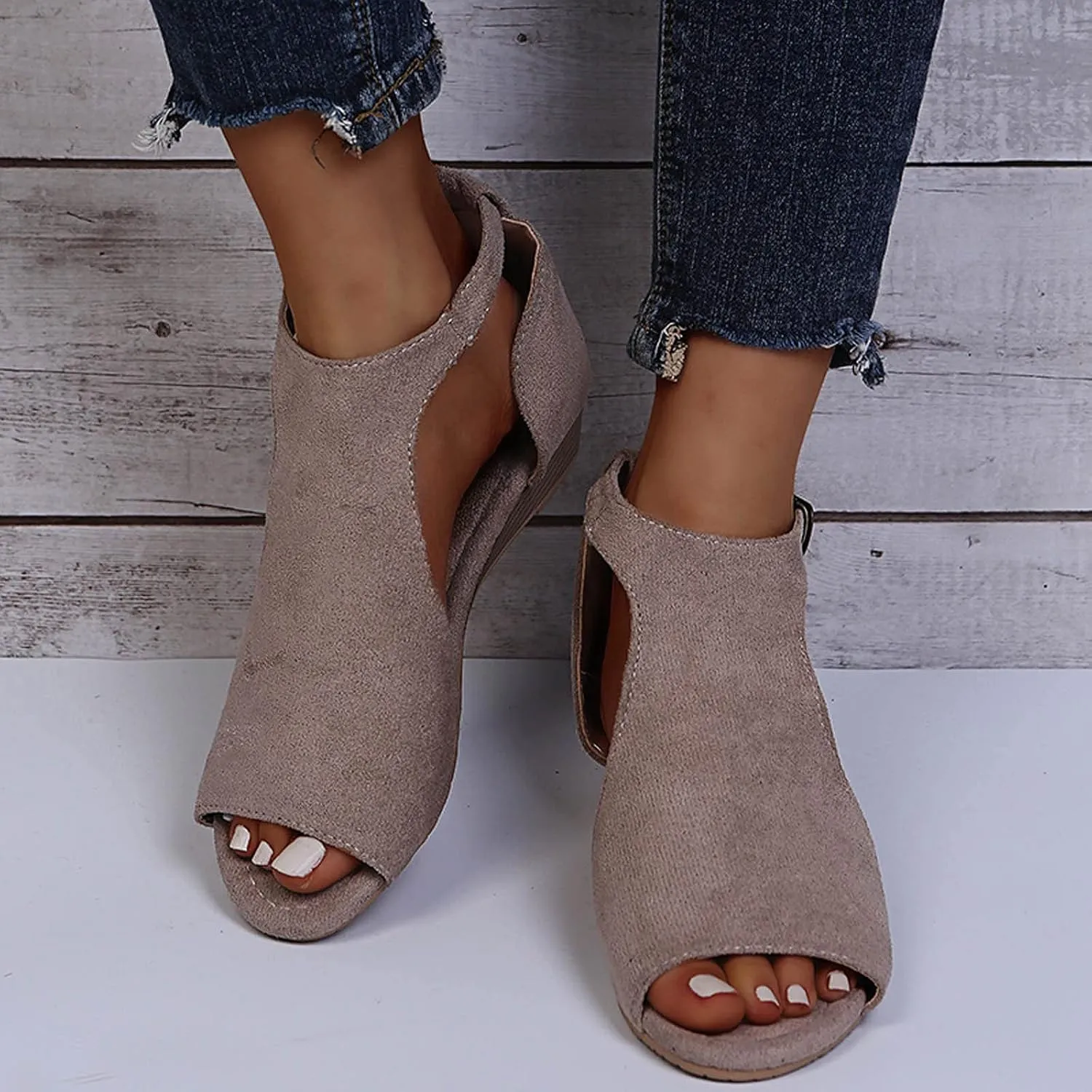 oiangi Womens Wedge Sandals Casual Summer Fish Mouth Open Toe Buckle Hollow Leopard Print Flats Plus Size Comfortable Ladies Outdoor Shoes Sandalias
