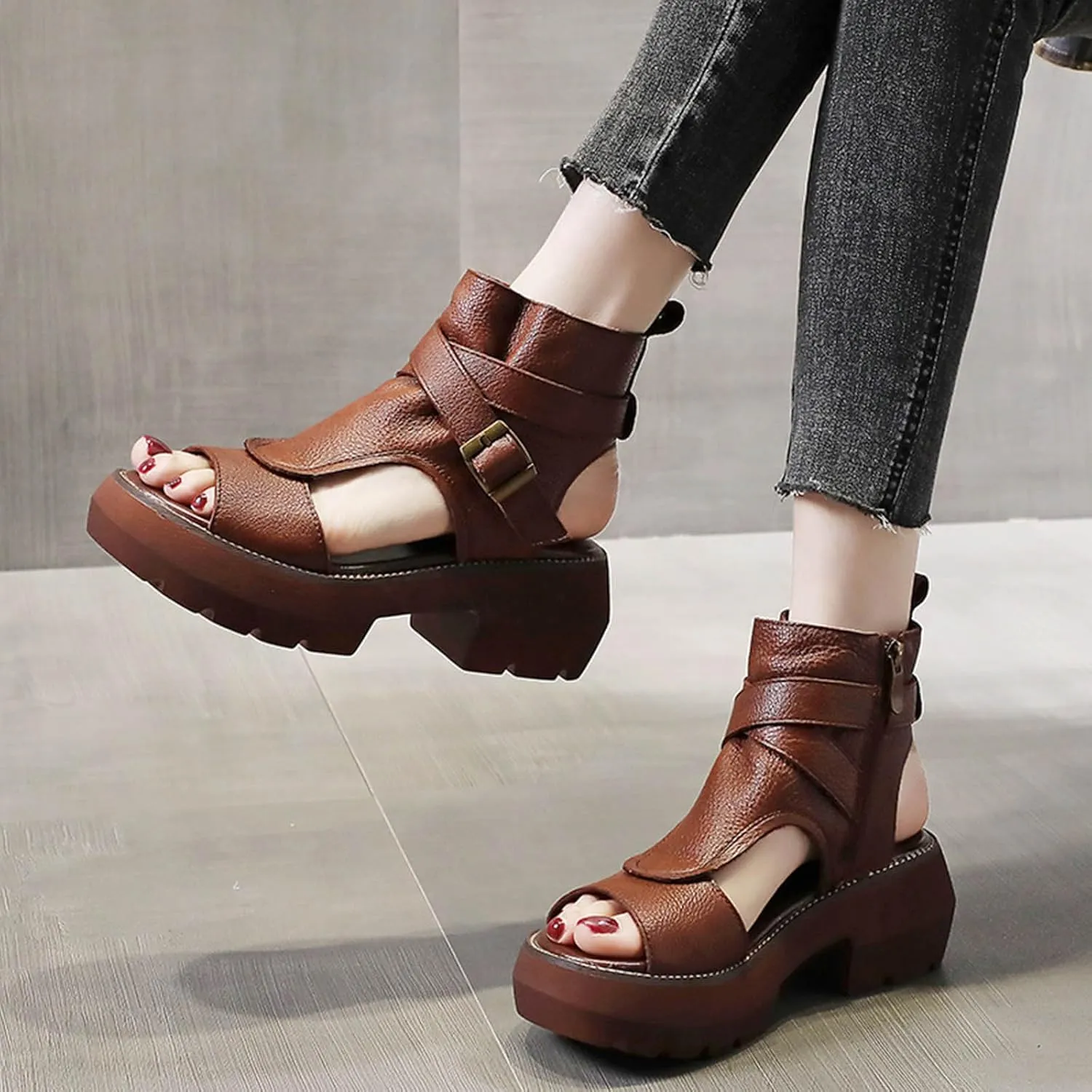 Open Toe Boots for Women 2025 Fashion Summer Shoes Sandals High Top Leather Sandal Beach Party Dress
