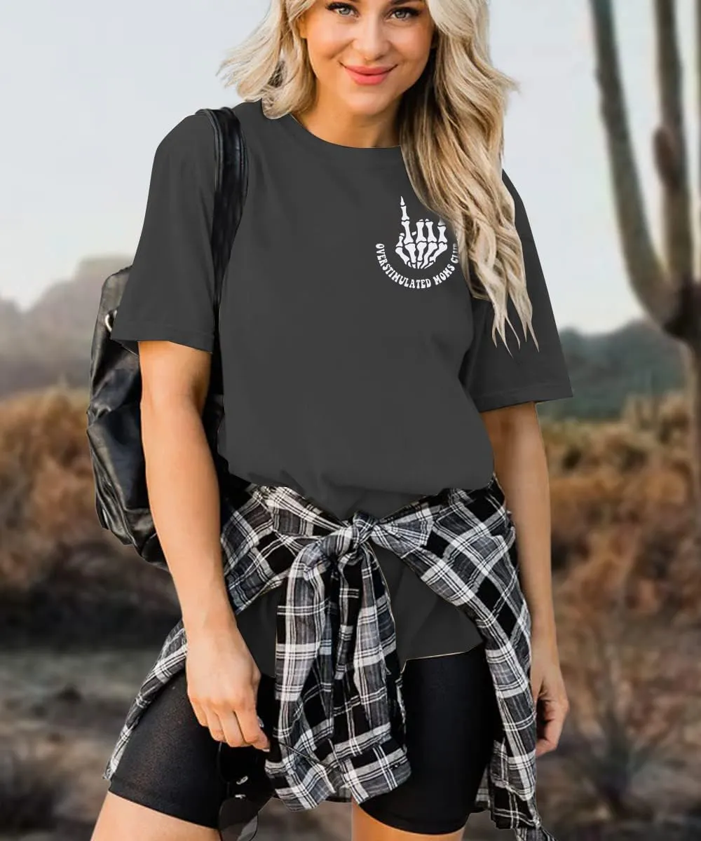 Overstimulated Moms Club Shirt Oversized Mama Shirts Funny Mom Life Graphic Tees Casual Short Sleeve Trendy Tops