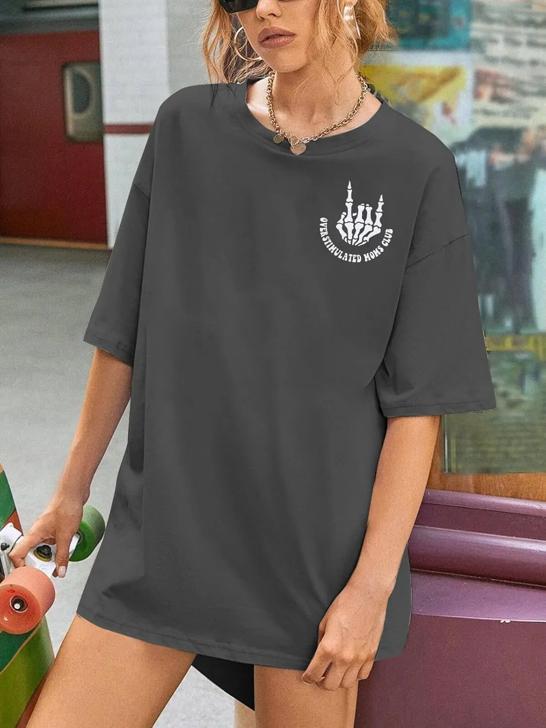 Overstimulated Moms Club Shirt Oversized Mama Shirts Funny Mom Life Graphic Tees Casual Short Sleeve Trendy Tops