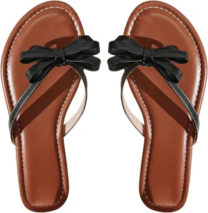OYOANGLE Women's Cute Bowknot Flip Flop Sandals Summer Beach Vacation Thong Sandal
