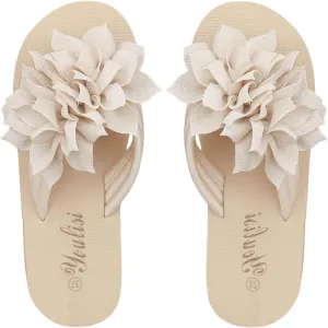 OYOANGLE Women's Flower Appliques Flip Flops Boho Open Toe Slip On Flat Sandals Beach Vacation Slippers